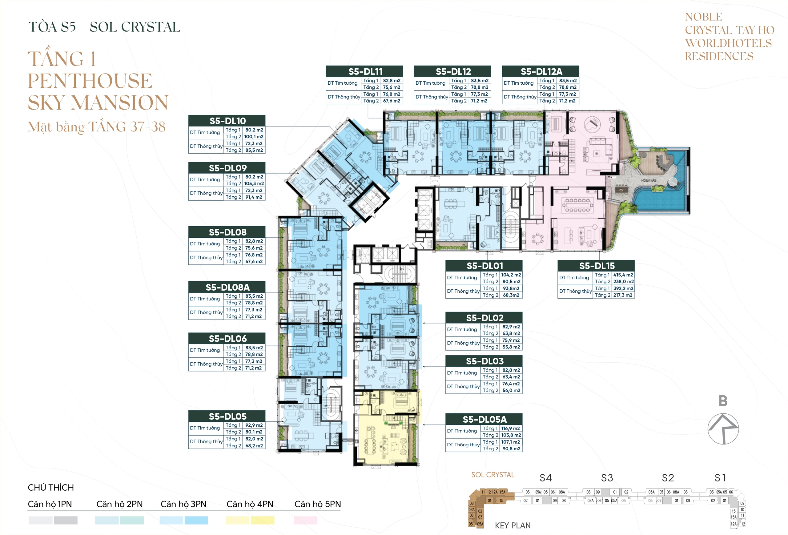 Mặt bằng tầng Penthouse tòa S5 Noble Crystal Tay Ho (tầng 1)